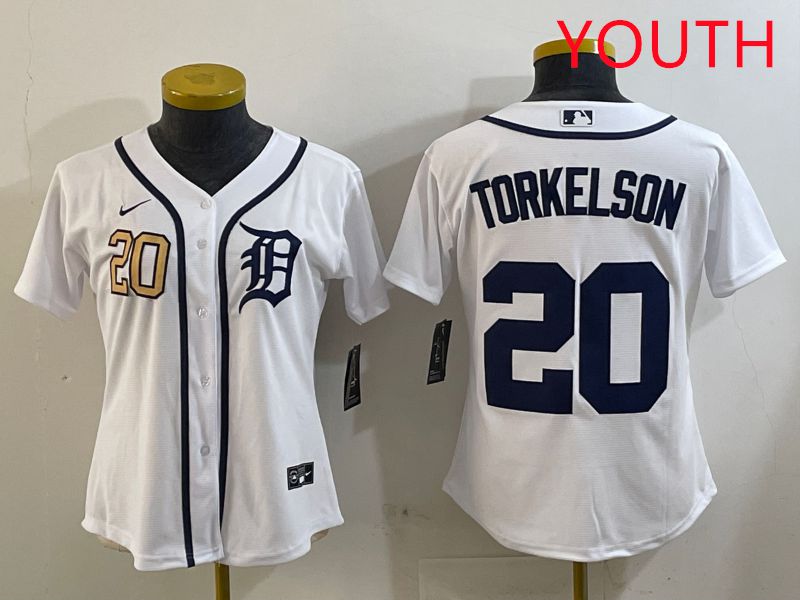Youth Detroit Tigers #20 Torkelson White Game 2025 Nike MLB Jersey style 2